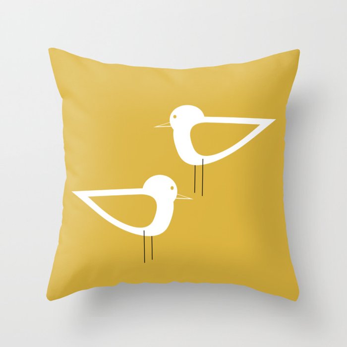 Shorebird Pair in Light Mustard and White Throw Pillow Gallery Image 6