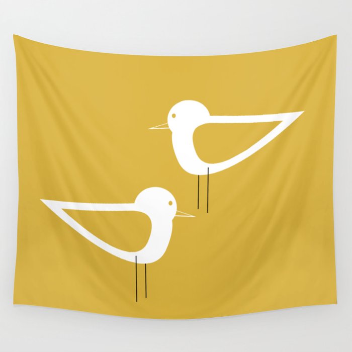 Shorebird Pair in Light Mustard and White Wall Tapestry Gallery Image 1