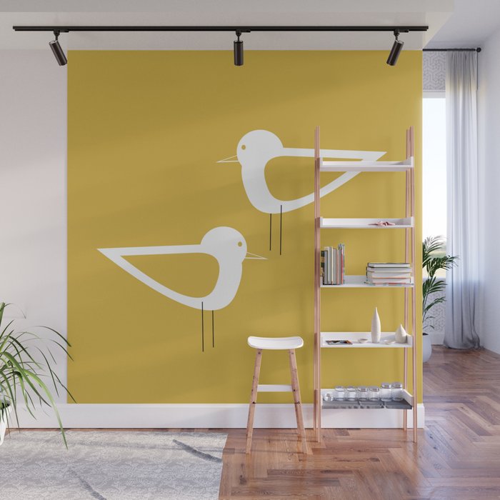 Shorebird Pair in Light Mustard and White Wall Mural Gallery Image 1