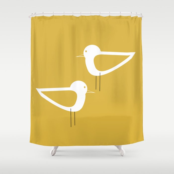 Shorebird Pair in Light Mustard and White Shower Curtain Gallery Image 1