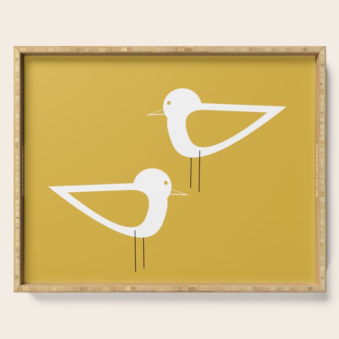 Shorebird Pair in Light Mustard and White Serving Tray Gallery Image 1