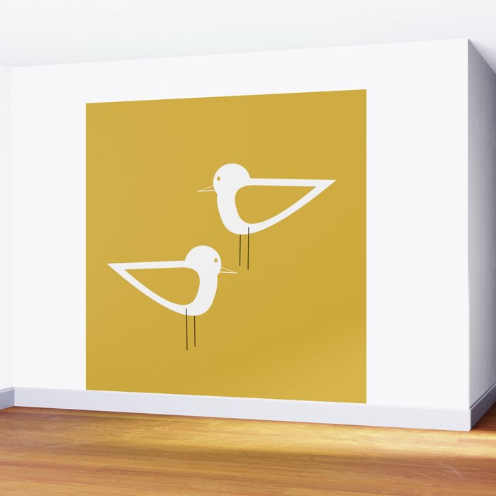 Shorebird Pair in Light Mustard and White Wall Mural Gallery Image 2