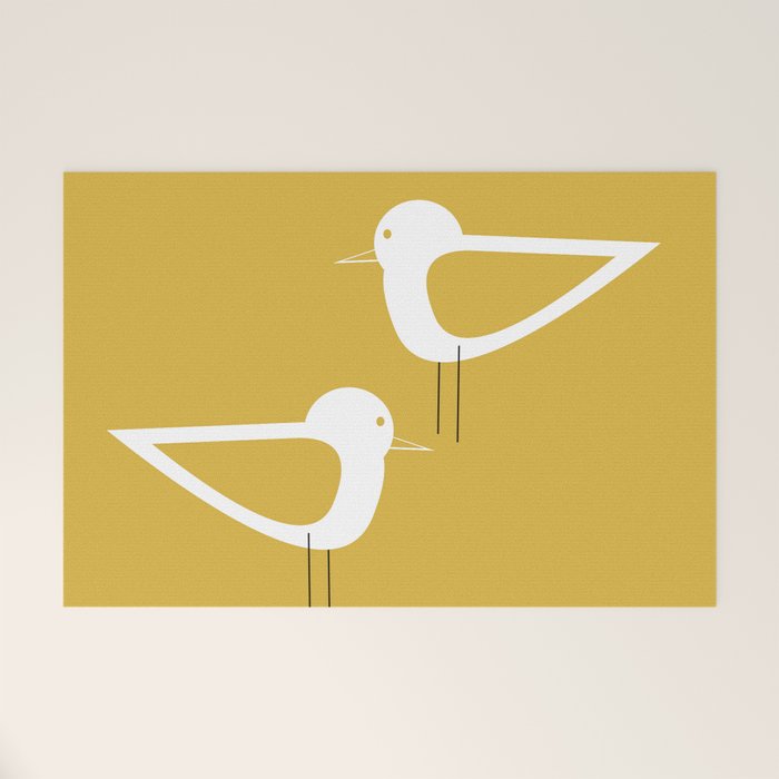 Shorebird Pair in Light Mustard and White Welcome Mat Gallery Image 1
