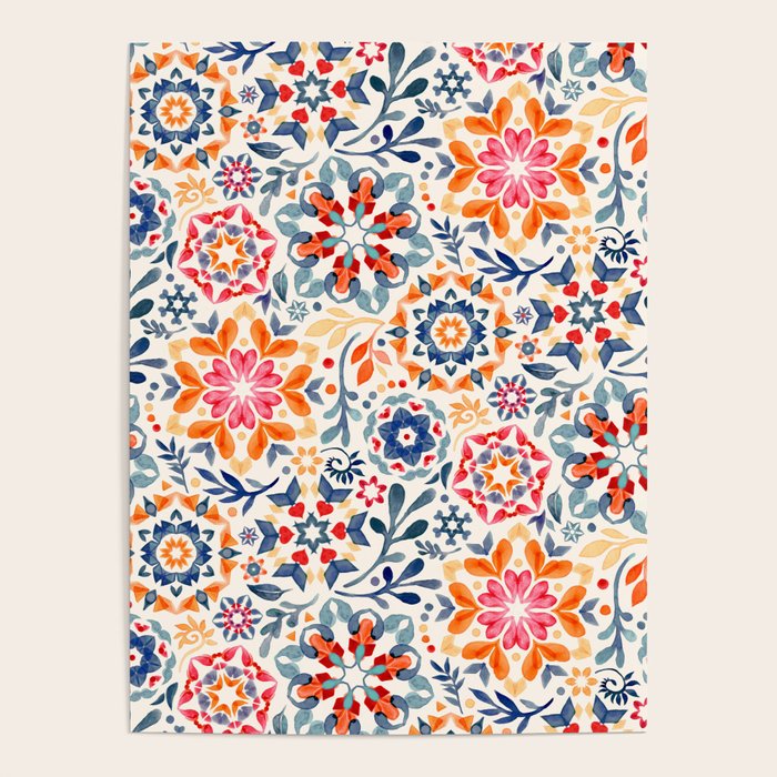 Watercolor Kaleidoscope Floral - desaturated Poster Gallery Image 4