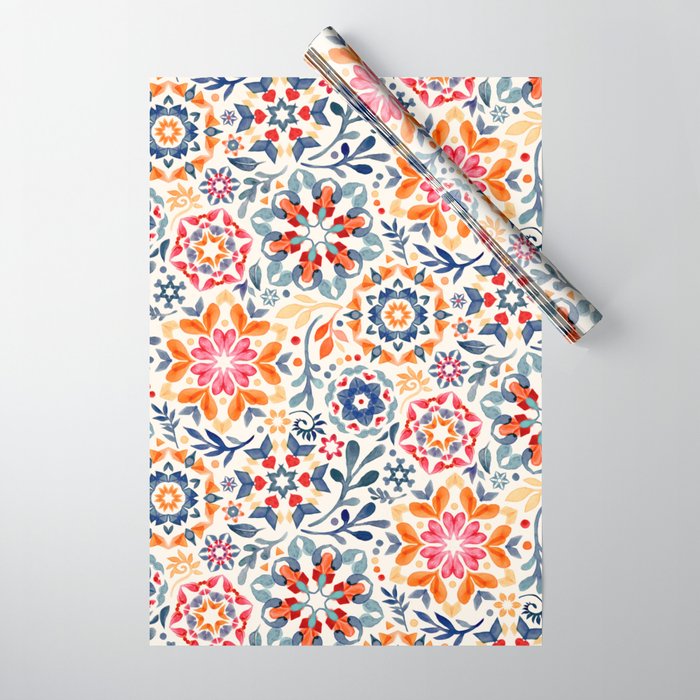 Watercolor Kaleidoscope Floral - desaturated Wrapping Paper Gallery Image 1