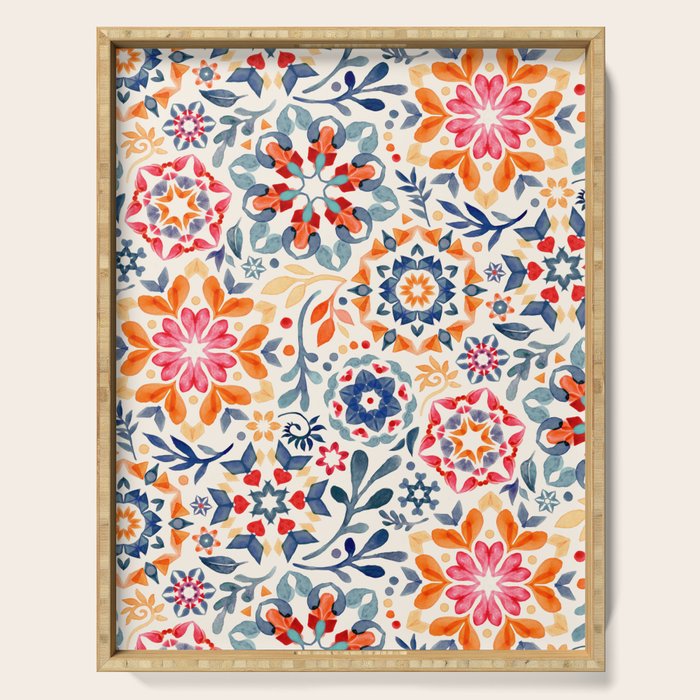 Watercolor Kaleidoscope Floral - desaturated Serving Tray Gallery Image 1