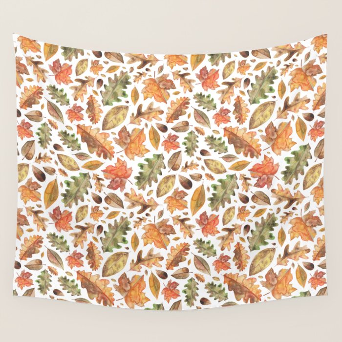 Watercolour Autumn Leaves. Wall Tapestry Gallery Image 1