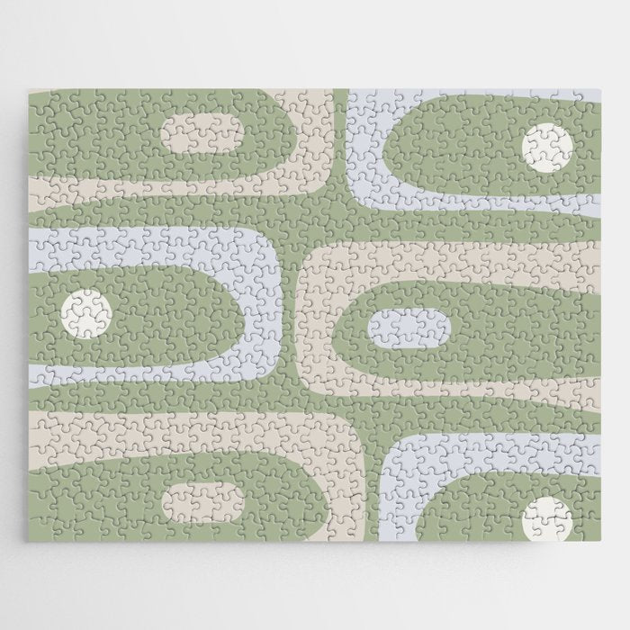 Mid Mod Piquet Pattern in Beige, Sage, and Light Silver Gray Jigsaw Puzzle Gallery Image 1