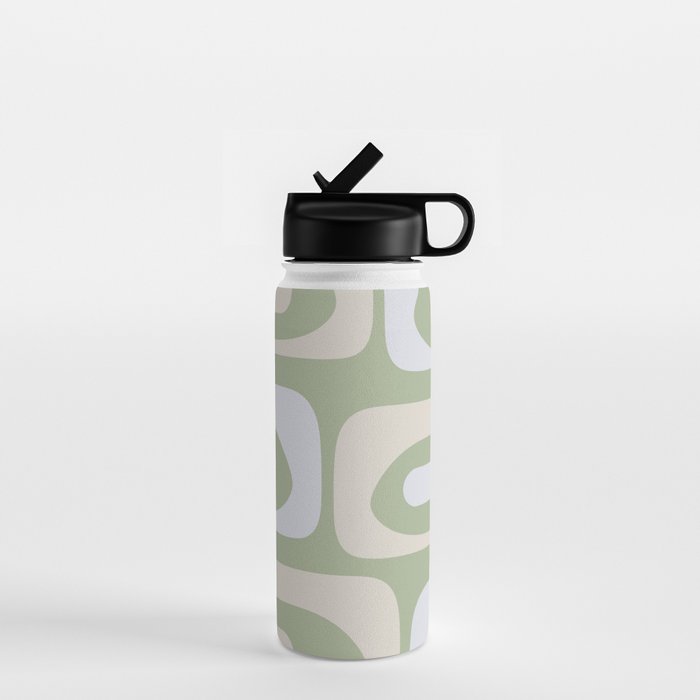 Mid Mod Piquet Pattern in Beige, Sage, and Light Silver Gray Water Bottle Gallery Image 1