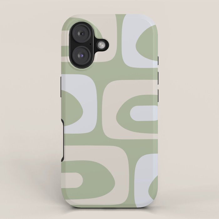 Mid Mod Piquet Pattern in Beige, Sage, and Light Silver Gray iPhone Case Gallery Image 1