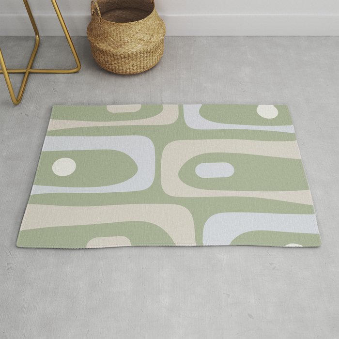 Mid Mod Piquet Pattern in Beige, Sage, and Light Silver Gray Rug Gallery Image 1