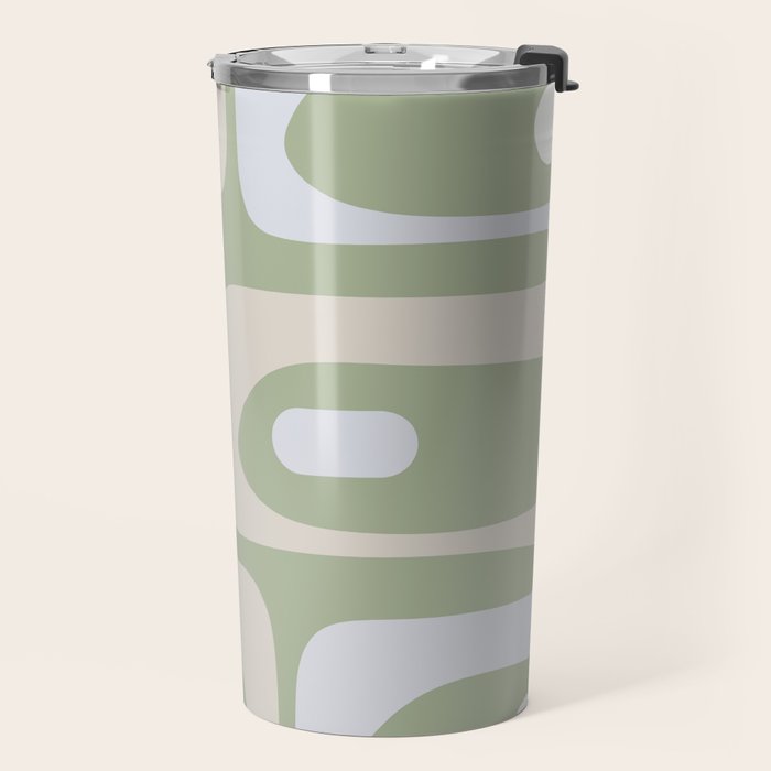 Mid Mod Piquet Pattern in Beige, Sage, and Light Silver Gray Travel Mug Gallery Image 2