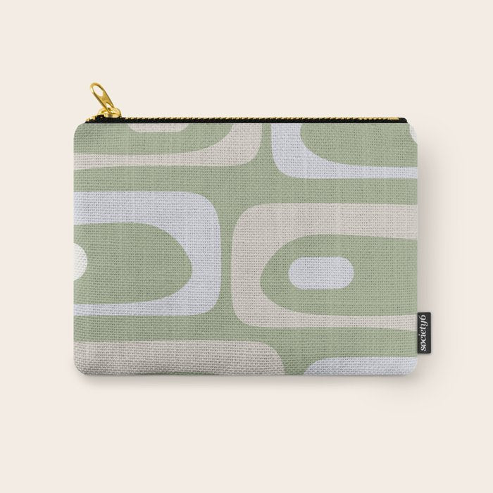 Mid Mod Piquet Pattern in Beige, Sage, and Light Silver Gray Carry All Pouch Gallery Image 1