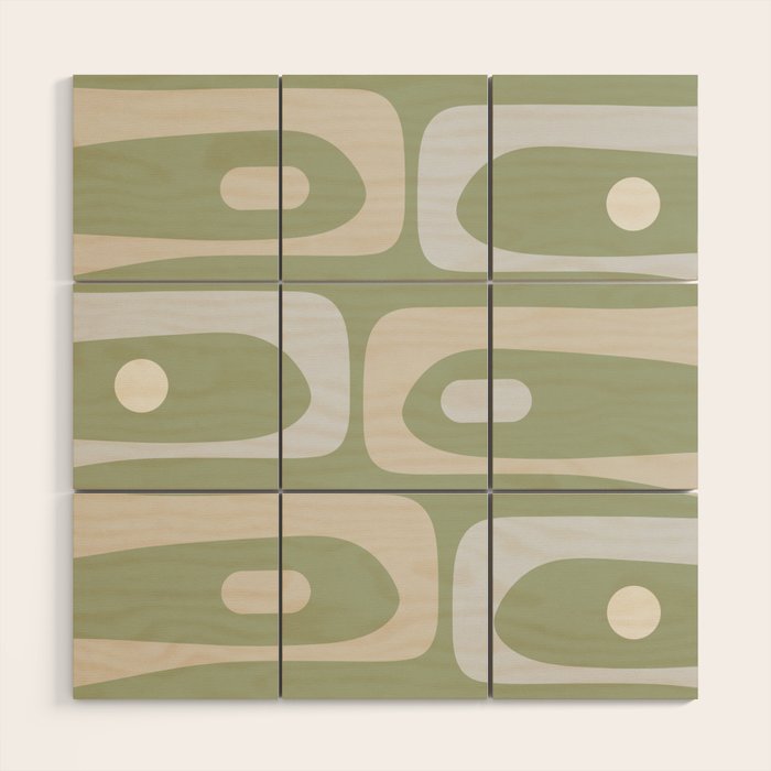 Mid Mod Piquet Pattern in Beige, Sage, and Light Silver Gray Wood Wall Art Gallery Image 1