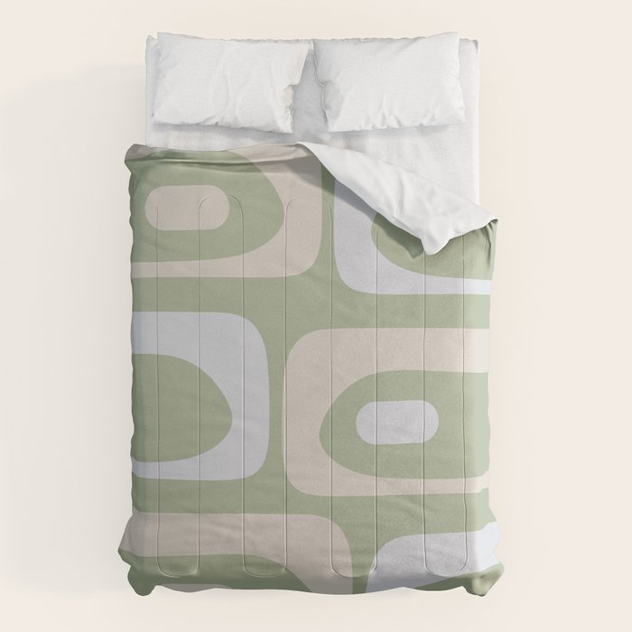 Mid Mod Piquet Pattern in Beige, Sage, and Light Silver Gray Comforter Gallery Image 1