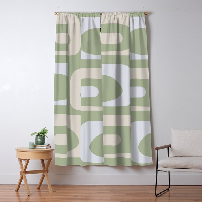 Mid Mod Piquet Pattern in Beige, Sage, and Light Silver Gray Window Curtain Gallery Image 1