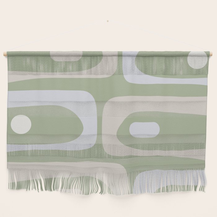 Mid Mod Piquet Pattern in Beige, Sage, and Light Silver Gray Wall Hanging Gallery Image 1