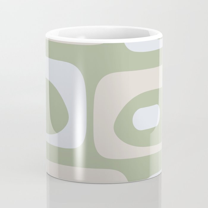 Mid Mod Piquet Pattern in Beige, Sage, and Light Silver Gray Coffee Mug Gallery Image 4