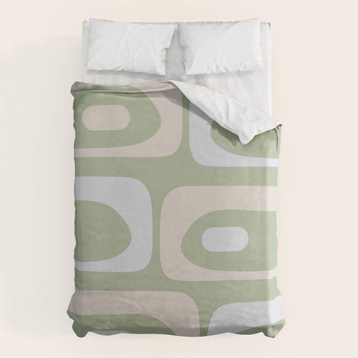 Mid Mod Piquet Pattern in Beige, Sage, and Light Silver Gray Duvet Cover Gallery Image 6