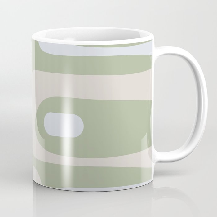 Mid Mod Piquet Pattern in Beige, Sage, and Light Silver Gray Coffee Mug Gallery Image 1