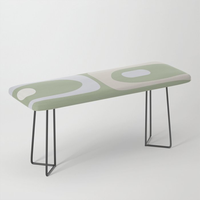 Mid Mod Piquet Pattern in Beige, Sage, and Light Silver Gray Bench Gallery Image 1