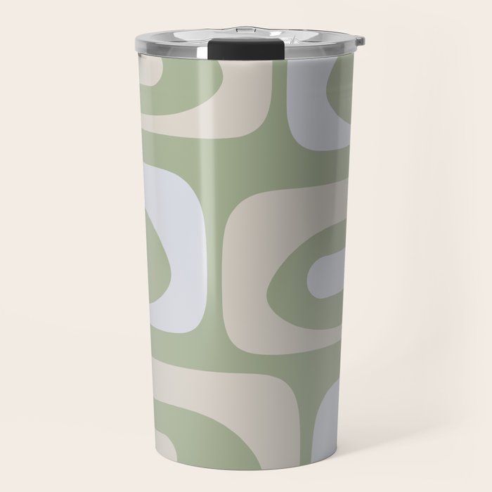 Mid Mod Piquet Pattern in Beige, Sage, and Light Silver Gray Travel Mug Gallery Image 1