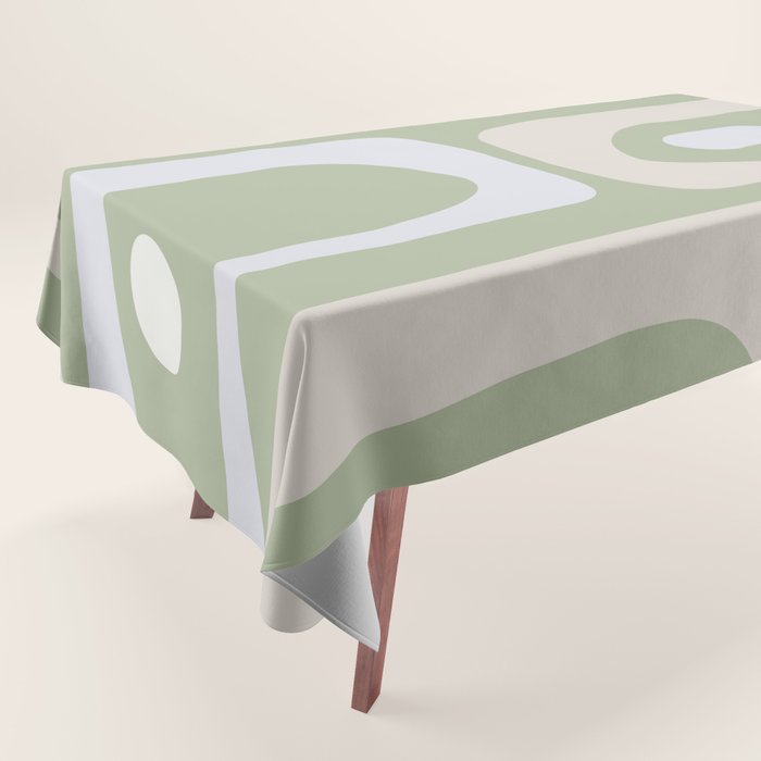 Mid Mod Piquet Pattern in Beige, Sage, and Light Silver Gray Tablecloth Gallery Image 1