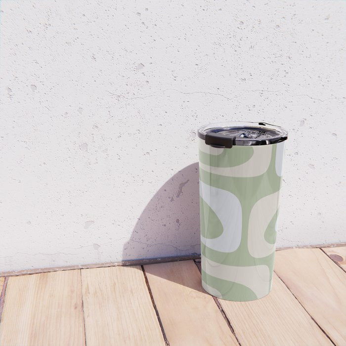 Mid Mod Piquet Pattern in Beige, Sage, and Light Silver Gray Travel Mug Gallery Image 4