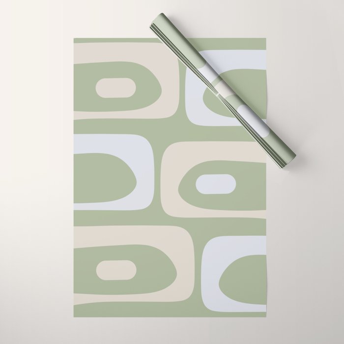 Mid Mod Piquet Pattern in Beige, Sage, and Light Silver Gray Wrapping Paper Gallery Image 1