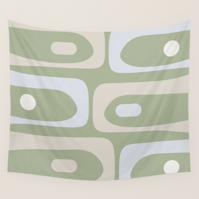Mid Mod Piquet Pattern in Beige, Sage, and Light Silver Gray Wall Tapestry Gallery Image 4