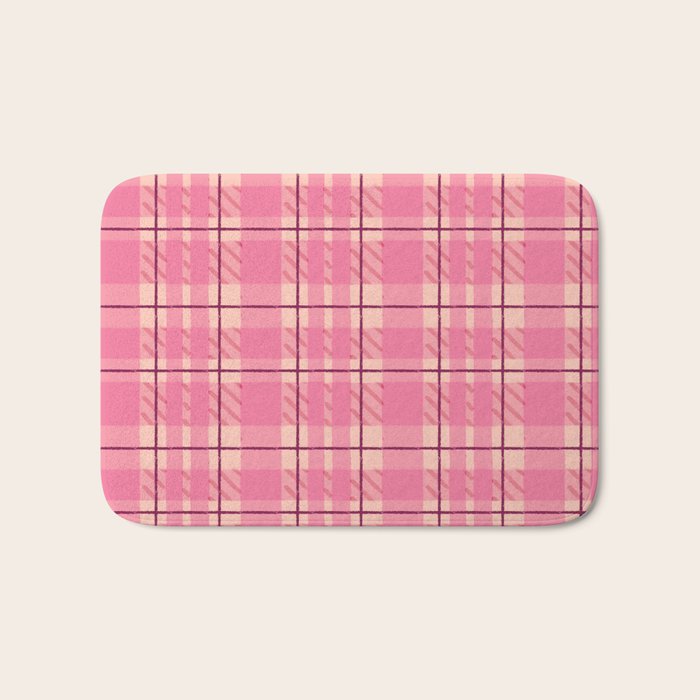 Rustic Pink Tartan Plaid Bath Mat Gallery Image 1