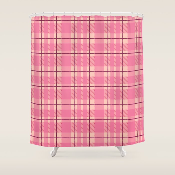 Rustic Pink Tartan Plaid Shower Curtain Gallery Image 1