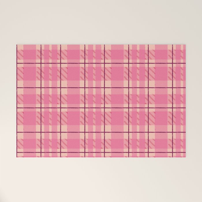 Rustic Pink Tartan Plaid Welcome Mat Gallery Image 1