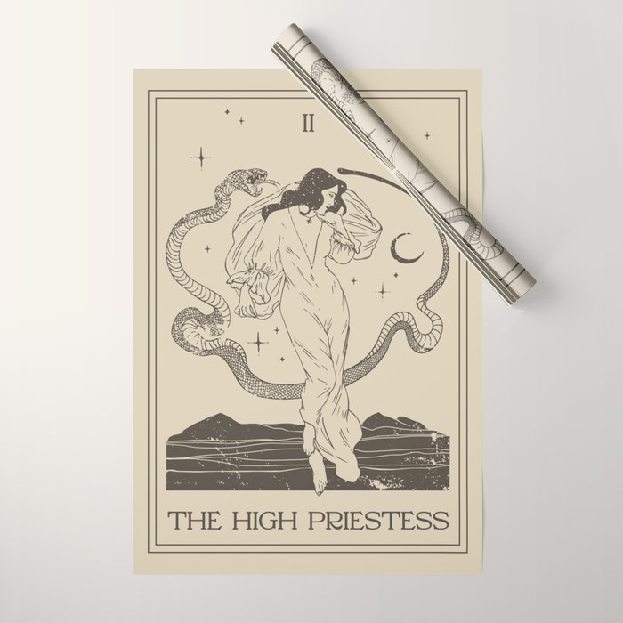 The High Priestess Card Poster. Witchy Girl and Mystic Snake Wrapping Paper Gallery Image 1