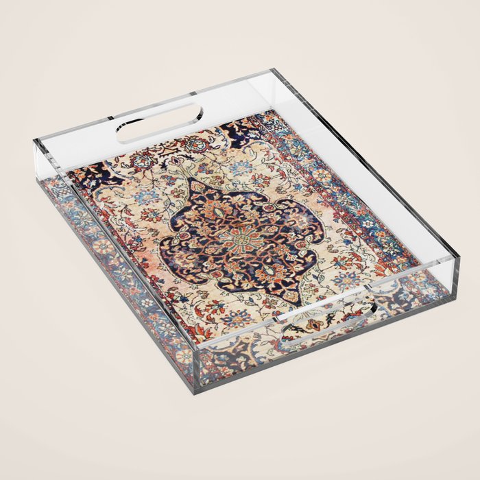 Antique Tabriz Rug Print With Abrashed Field Acrylic Tray Gallery Image 1