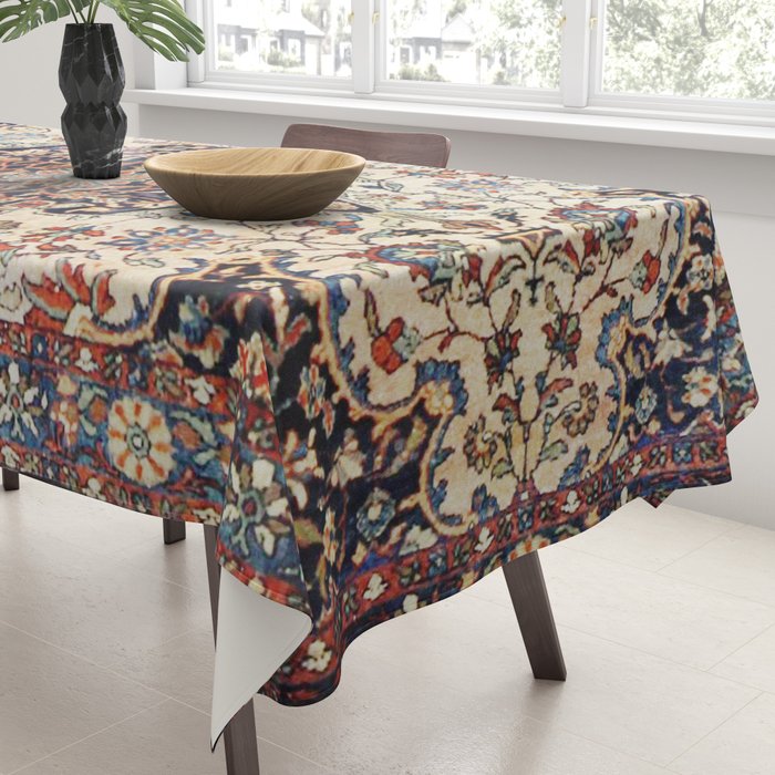 Antique Tabriz Rug Print With Abrashed Field Tablecloth Gallery Image 3