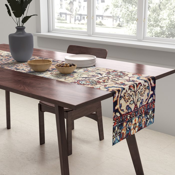 Antique Tabriz Rug Print With Abrashed Field Table Runner Gallery Image 2