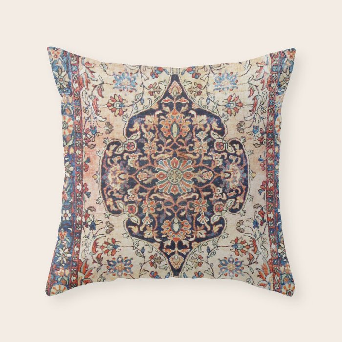 Antique Tabriz Rug Print With Abrashed Field Throw Pillow Gallery Image 6