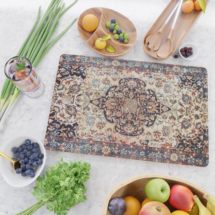 Antique Tabriz Rug Print With Abrashed Field Cutting Board Gallery Image 2