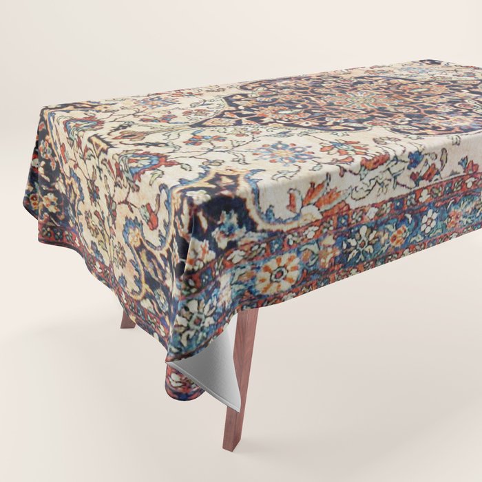 Antique Tabriz Rug Print With Abrashed Field Tablecloth Gallery Image 1