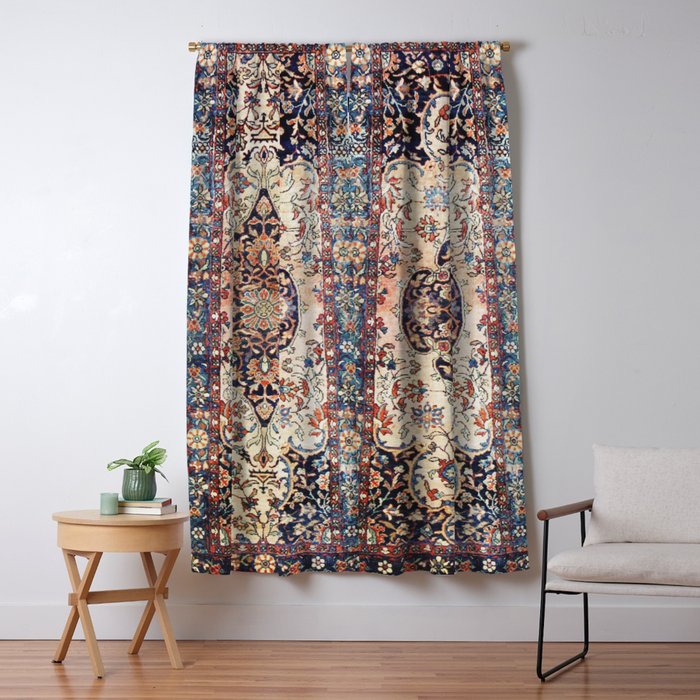 Antique Tabriz Rug Print With Abrashed Field Window Curtain Gallery Image 5