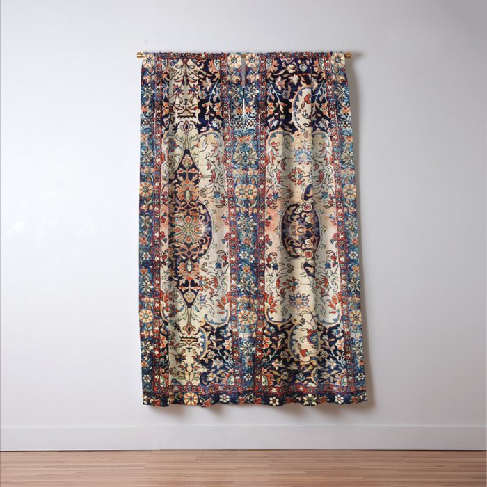 Antique Tabriz Rug Print With Abrashed Field Window Curtain Gallery Image 3
