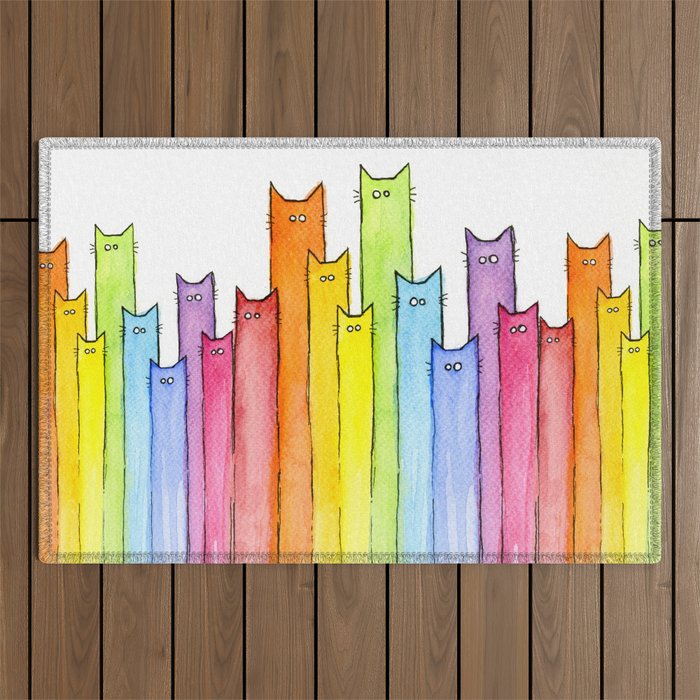 Rainbow of Cats Funny Whimsical Animals Outdoor Rug Gallery Image 1