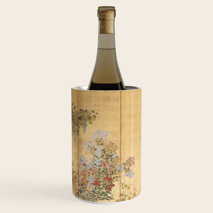 Japanese Edo Period Six-Panel Gold Leaf Screen - Spring and Autumn Flowers Wine Chiller Gallery Image 2