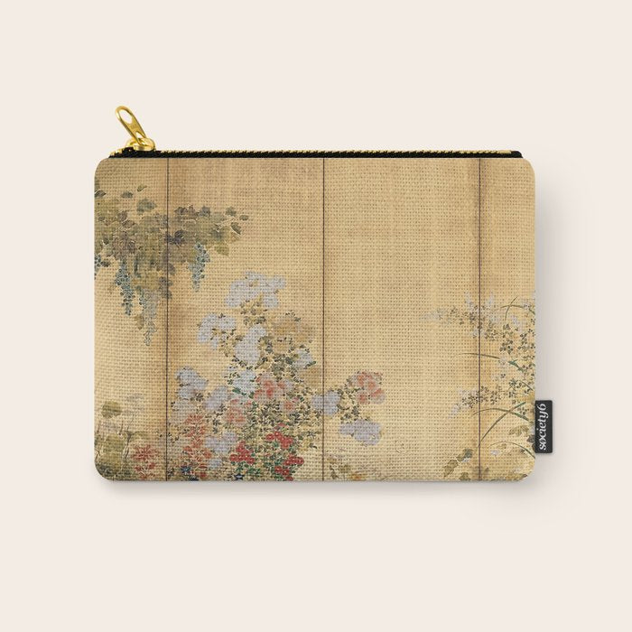 Japanese Edo Period Six-Panel Gold Leaf Screen - Spring and Autumn Flowers Carry All Pouch Gallery Image 1