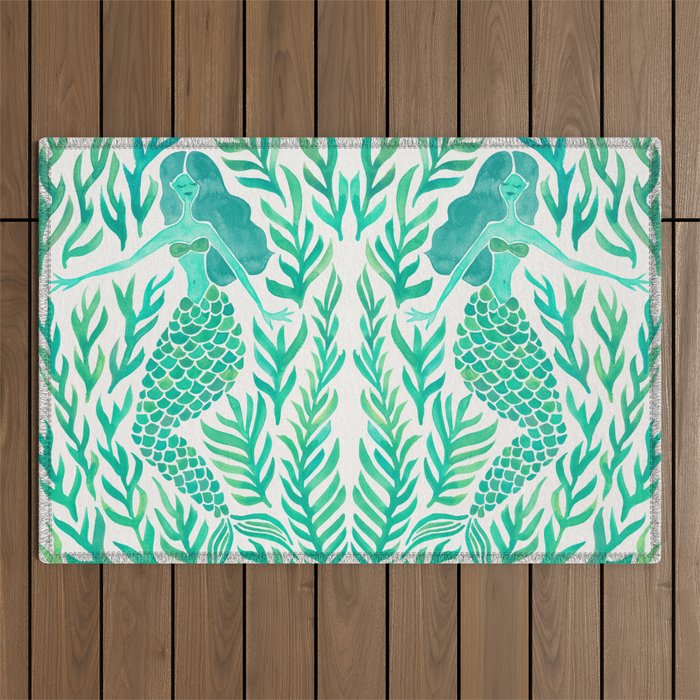 Kelp Forest Mermaid - Mint Palette Outdoor Rug Gallery Image 1