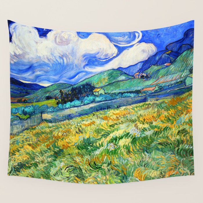 Van Gogh Mountain Meadow Landscape Painting Print Wall Tapestry Gallery Image 1
