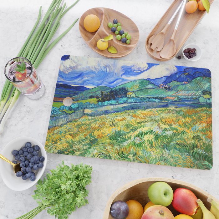 Van Gogh Mountain Meadow Landscape Painting Print Cutting Board Gallery Image 2