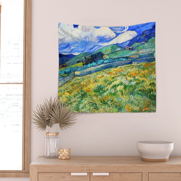 Van Gogh Mountain Meadow Landscape Painting Print Wall Tapestry Gallery Image 2