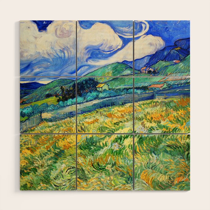 Van Gogh Mountain Meadow Landscape Painting Print Wood Wall Art Gallery Image 1